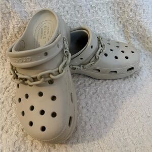 Platform Taupe Crocs Clog with Chain Detail